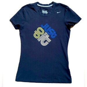 Women's Nike Dri-Fit Cotton Tee Short Sleeve Black T-Shirt Sz S Top (just do it)